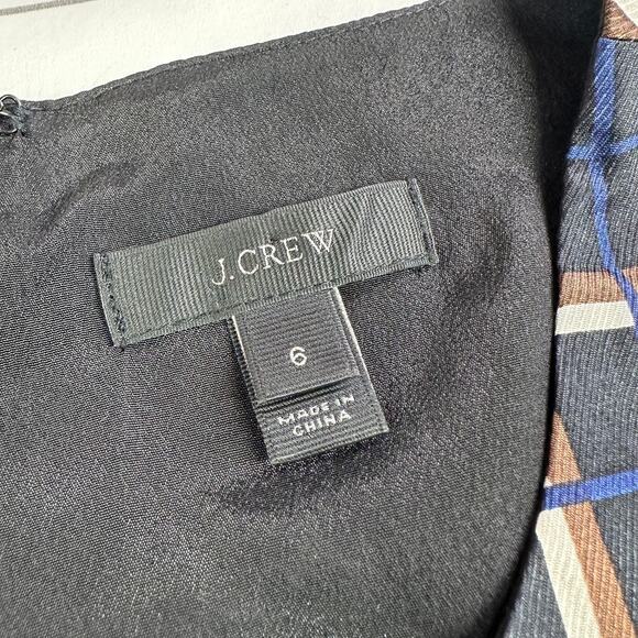 J.Crew Dress Womens 6 Black Windowpane Silk Aline Fit Flare Sleeveless Preppy - Picture 4 of 10